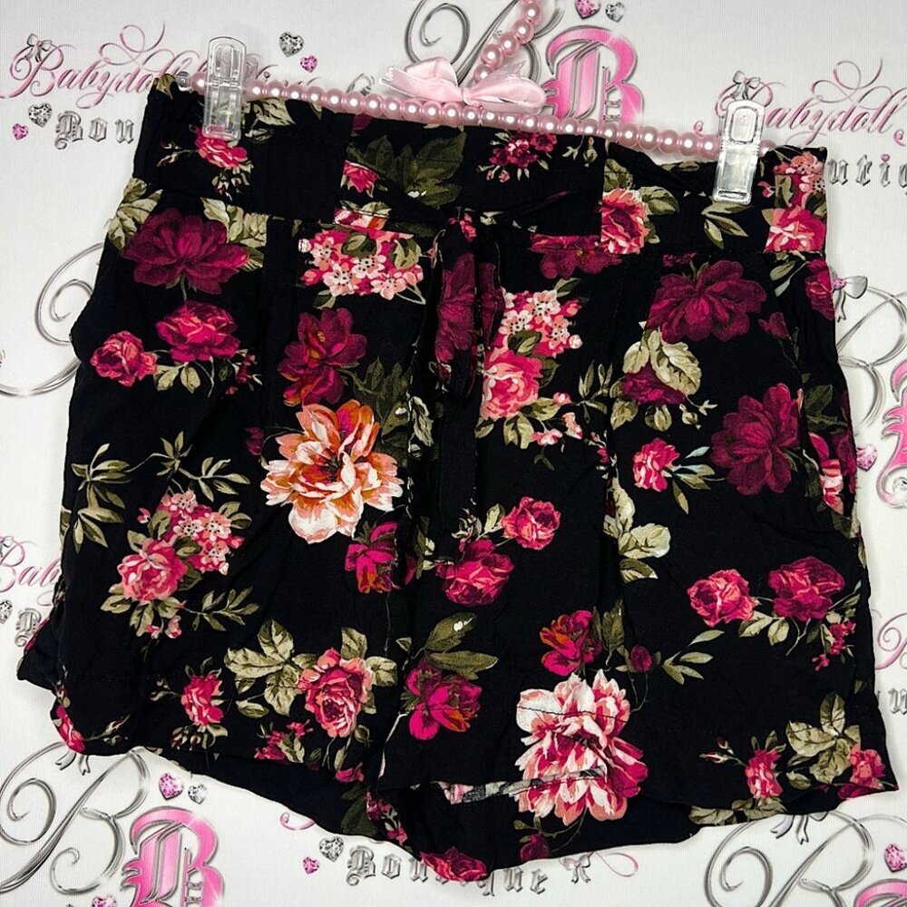 Ambiance apparel floral shorts tie ribbon waist cinch waist soft lightweight